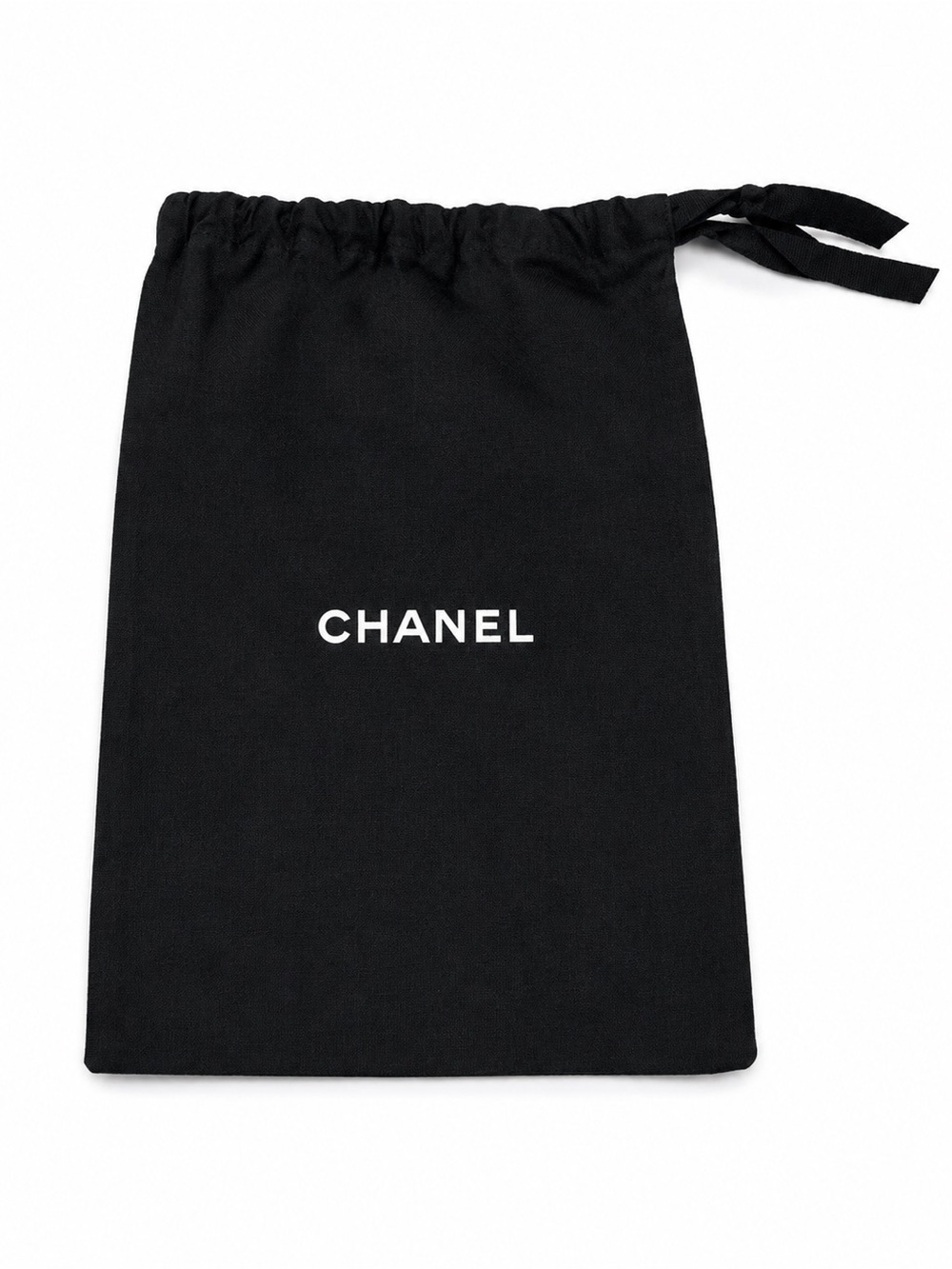 CHANEL Black and White Logo Drawstring Pouch